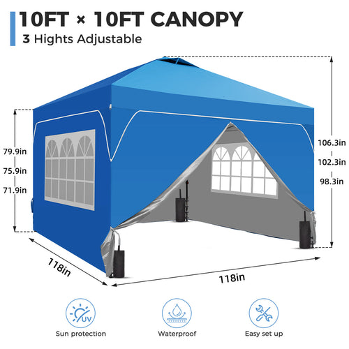 10ft x 10ft Pop Up Canopy Beach Tent with Four Removable Sidewalls for Events, Parties, Camping