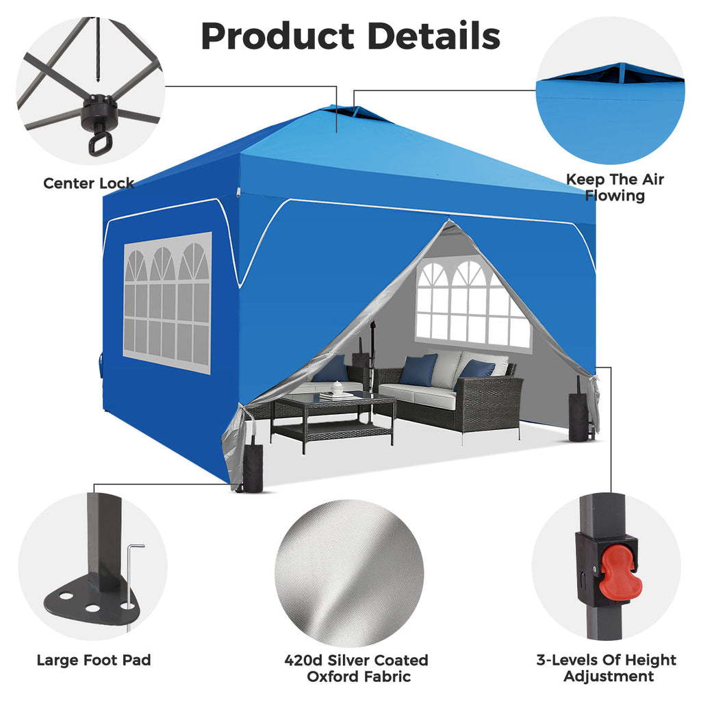 10ft x 10ft Pop Up Canopy Beach Tent with Four Removable Sidewalls for Events, Parties, Camping