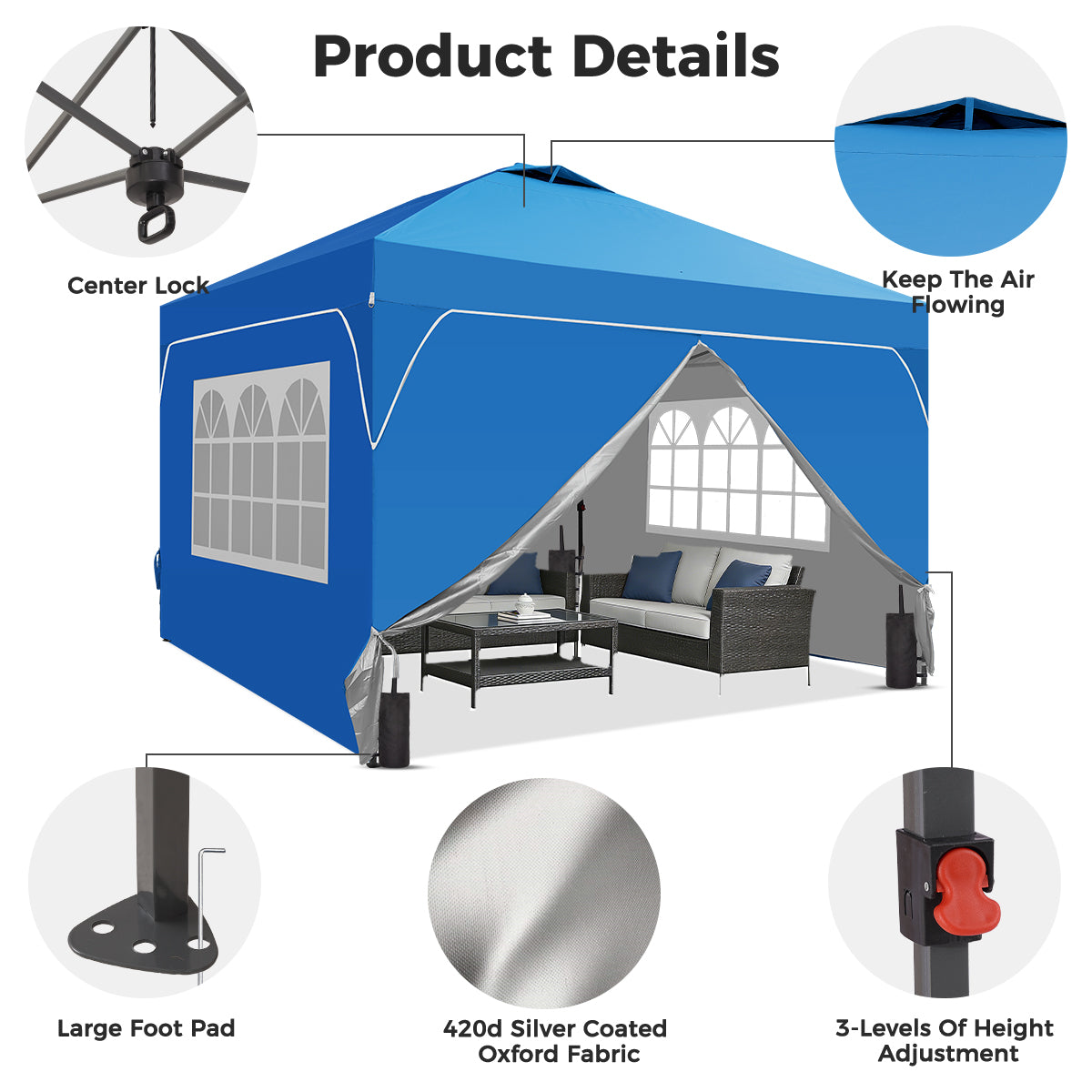 10ft x 10ft Pop Up Canopy Beach Tent with Four Removable Sidewalls for Events, Parties, Camping