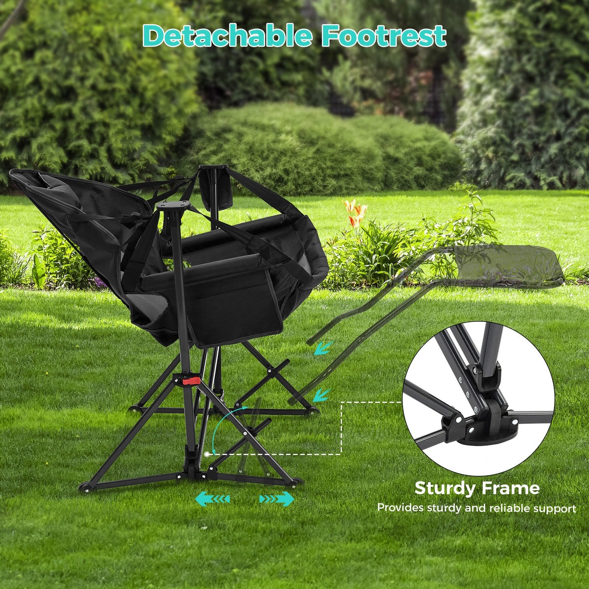 relax Hammock Camping Chair with Footrest, Foldable Portable Rocking Chairs for Adults Outside Swinging Camp for Outdoor Patio Poolside
