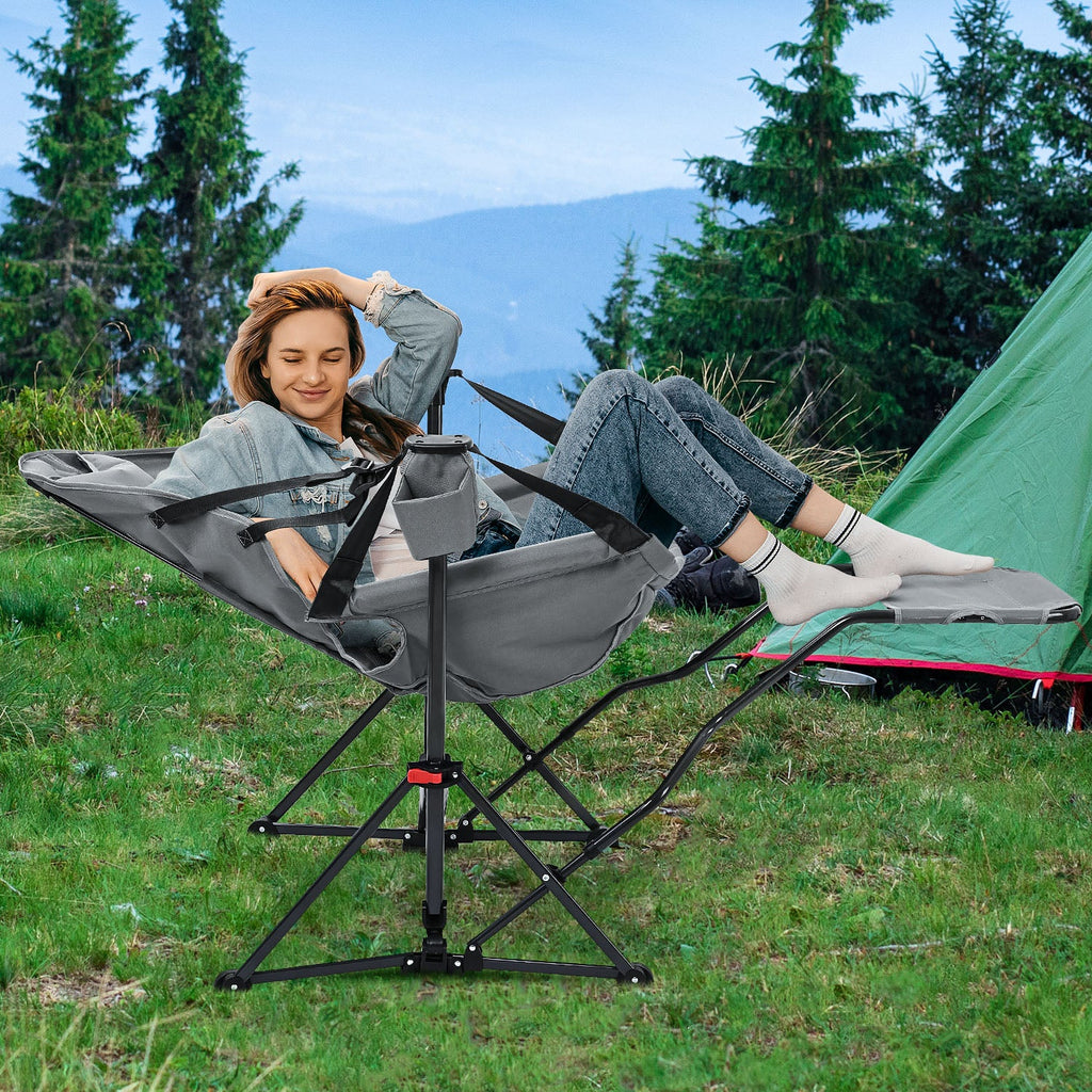 relax Hammock Camping Chair with Footrest, Foldable Portable Rocking Chairs for Adults Outside Swinging Camp for Outdoor Patio Poolside
