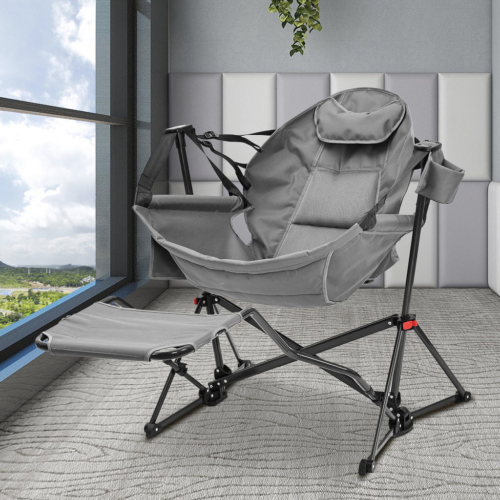 relax Hammock Camping Chair with Footrest, Foldable Portable Rocking Chairs for Adults Outside Swinging Camp for Outdoor Patio Poolside