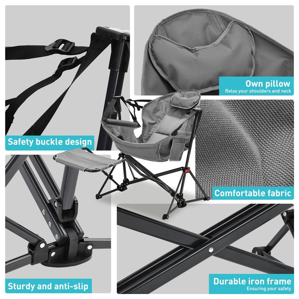relax Hammock Camping Chair with Footrest, Foldable Portable Rocking Chairs for Adults Outside Swinging Camp for Outdoor Patio Poolside