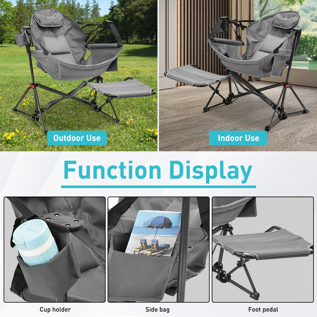 relax Hammock Camping Chair with Footrest, Foldable Portable Rocking Chairs for Adults Outside Swinging Camp for Outdoor Patio Poolside