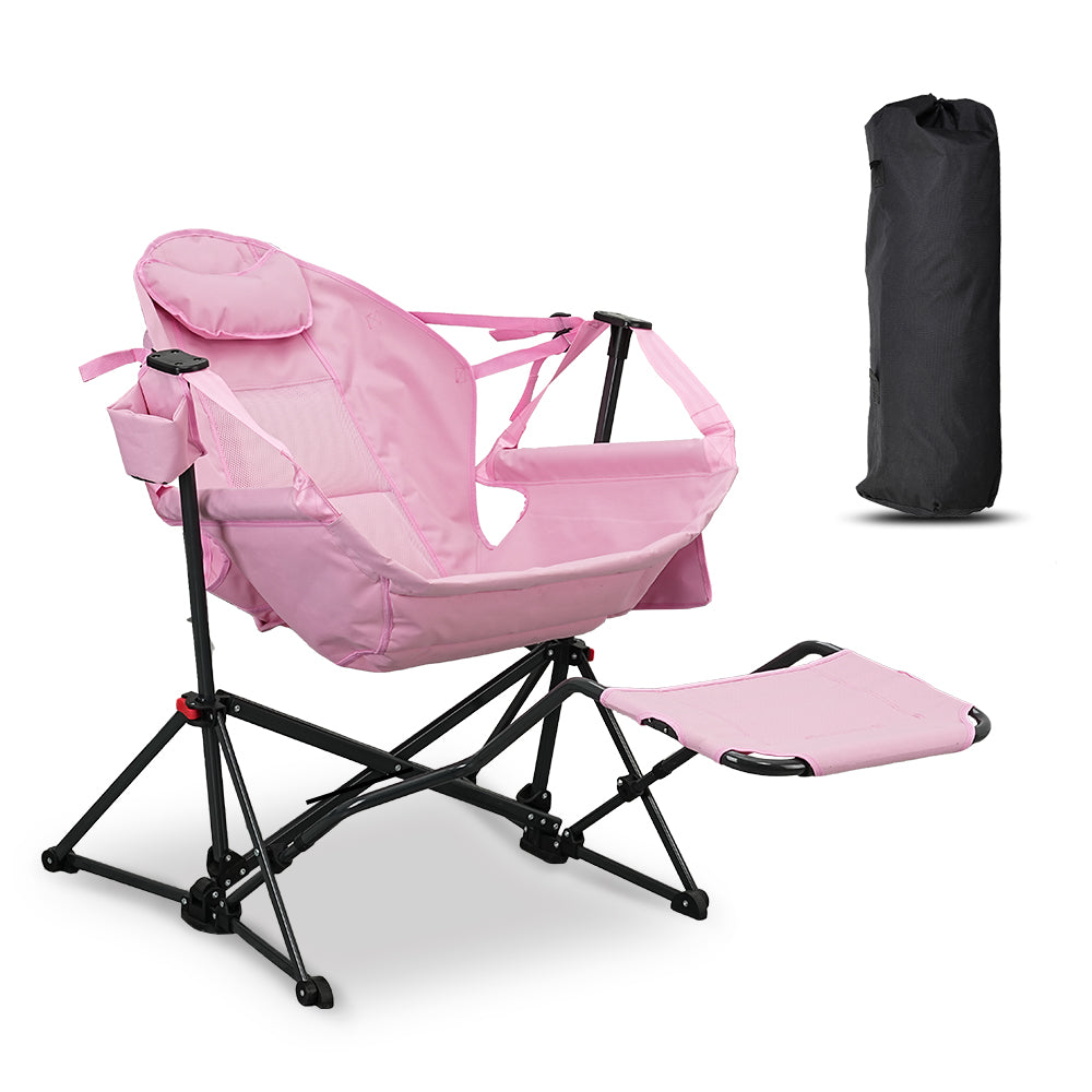 relax Hammock Camping Chair with Footrest, Foldable Portable Rocking Chairs for Adults Outside Swinging Camp for Outdoor Patio Poolside