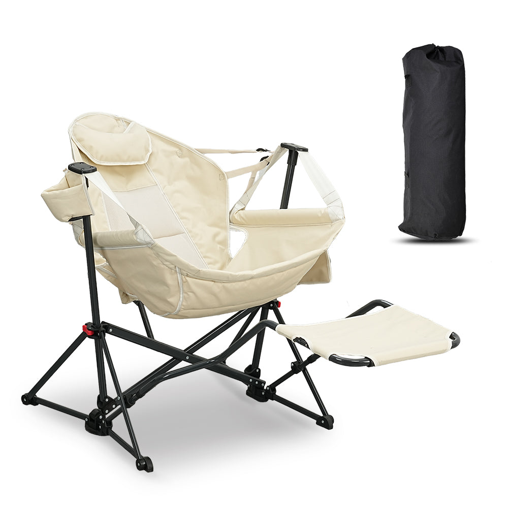 relax Hammock Camping Chair with Footrest, Foldable Portable Rocking Chairs for Adults Outside Swinging Camp for Outdoor Patio Poolside