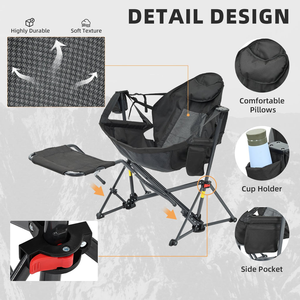 relax Hammock Camping Chair with Footrest, Foldable Portable Rocking Chairs for Adults Outside Swinging Camp for Outdoor Patio Poolside