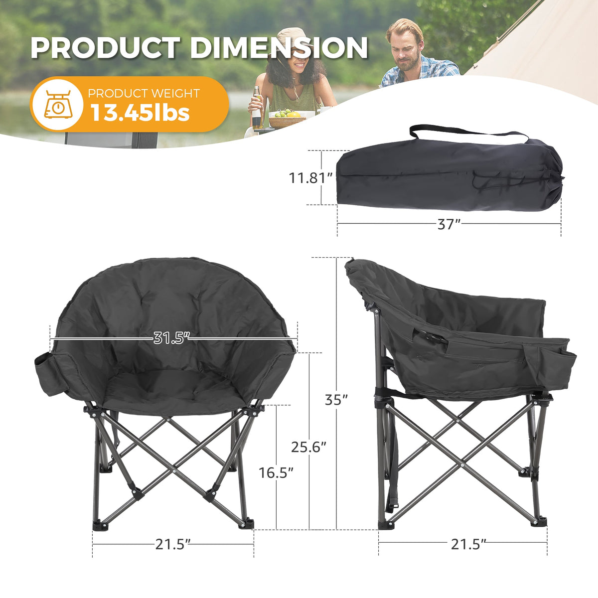 2PCS Oversized Camping Chair Folding Chair Camp Chair for Outdoor, Adults, Men and Women