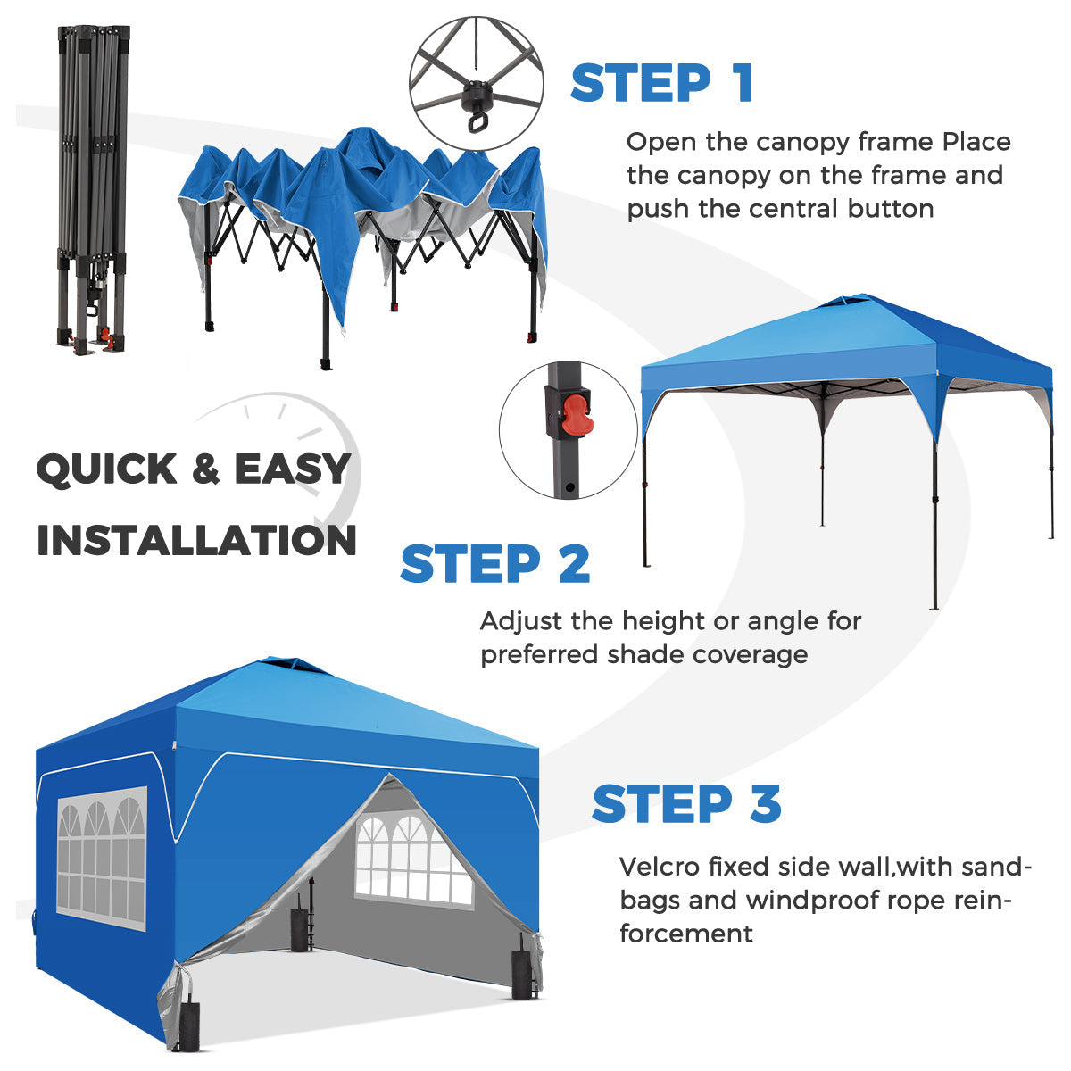 10ft x 10ft Pop Up Canopy Beach Tent with Four Removable Sidewalls for Events, Parties, Camping