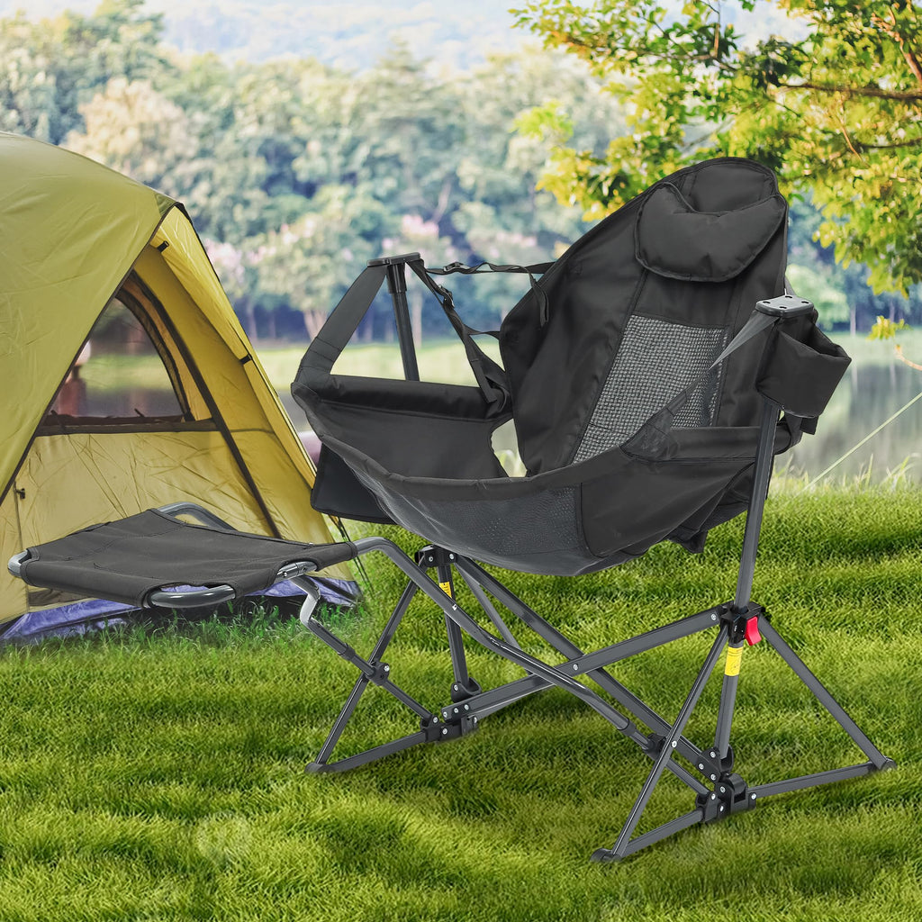 relax Hammock Camping Chair with Footrest, Foldable Portable Rocking Chairs for Adults Outside Swinging Camp for Outdoor Patio Poolside